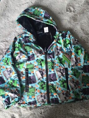 Minecraft Little Boys Zip Up Waterproof Rain Jacket.